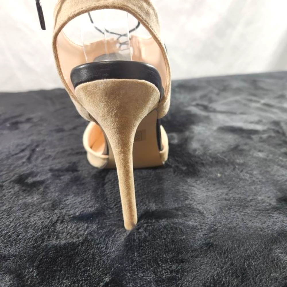 Red Cherry Nude With Black Elastic Wrap Sandals With 4 1/2" Stiletto Heels - Picture 5 of 6